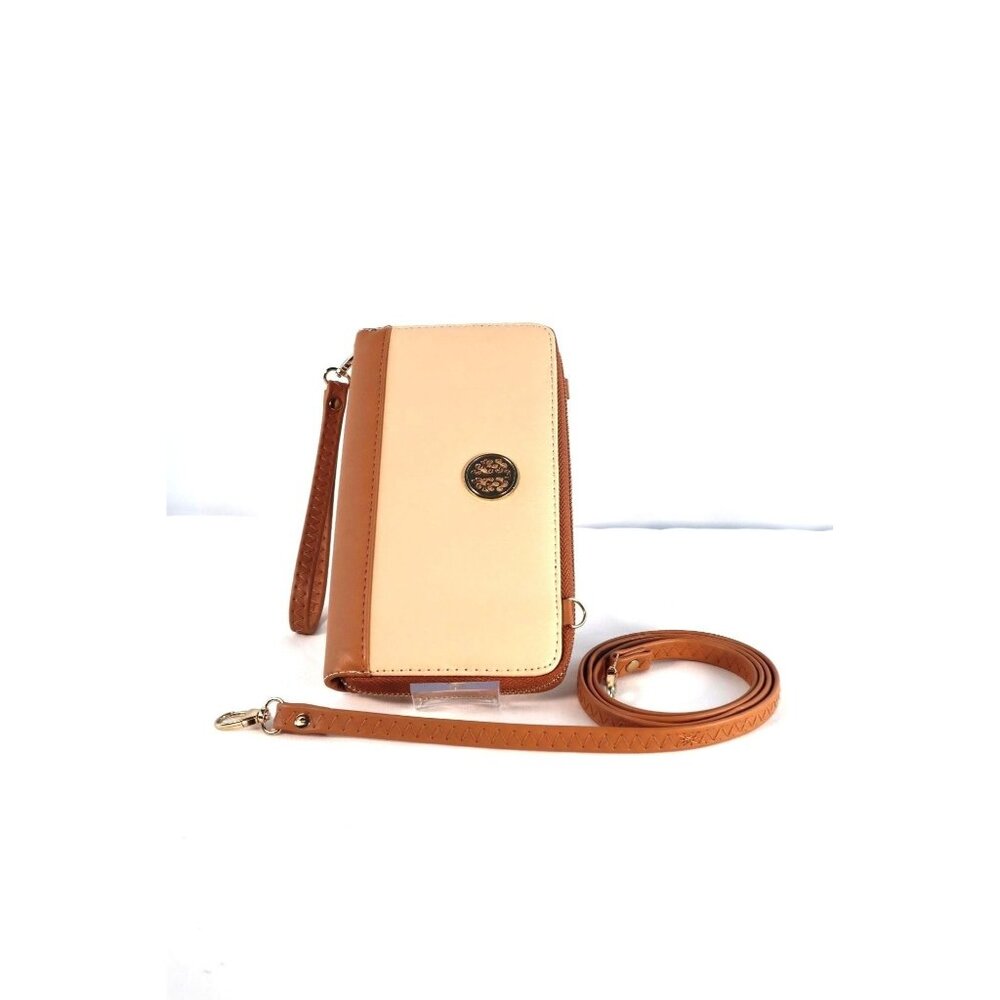 Dasein Faux Leather Crossbody Wallet Purse with Adjustable Strap & Gold Accents